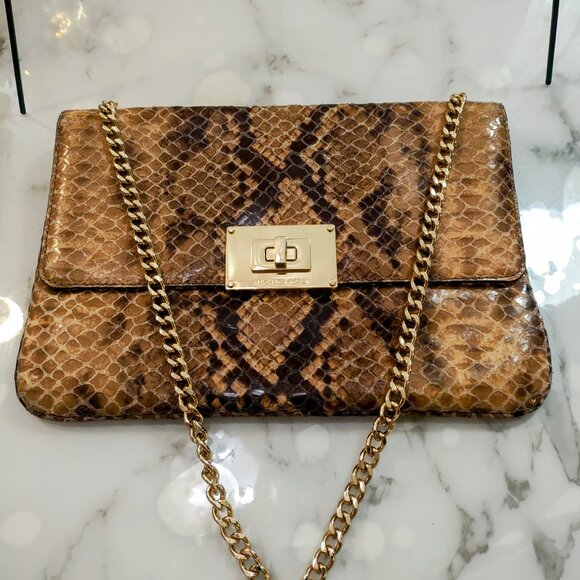 MICHAEL KORS JET SET PYTHON EMBOSSED LEATHER CLUTCH / SHOULDER BAG - Picture 7 of 11